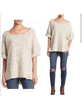 Free People - Cozy Speckled Short-Sleeve Knit Top - Cream Speckle